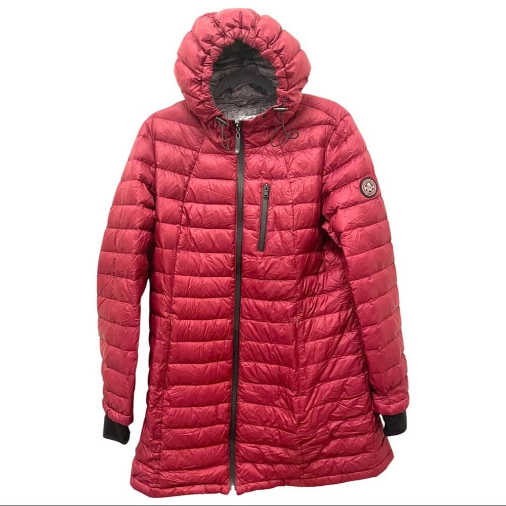 HFX Women's 3/4 Stretch Hooded packable Puffer Jacket size XL  thumb hole